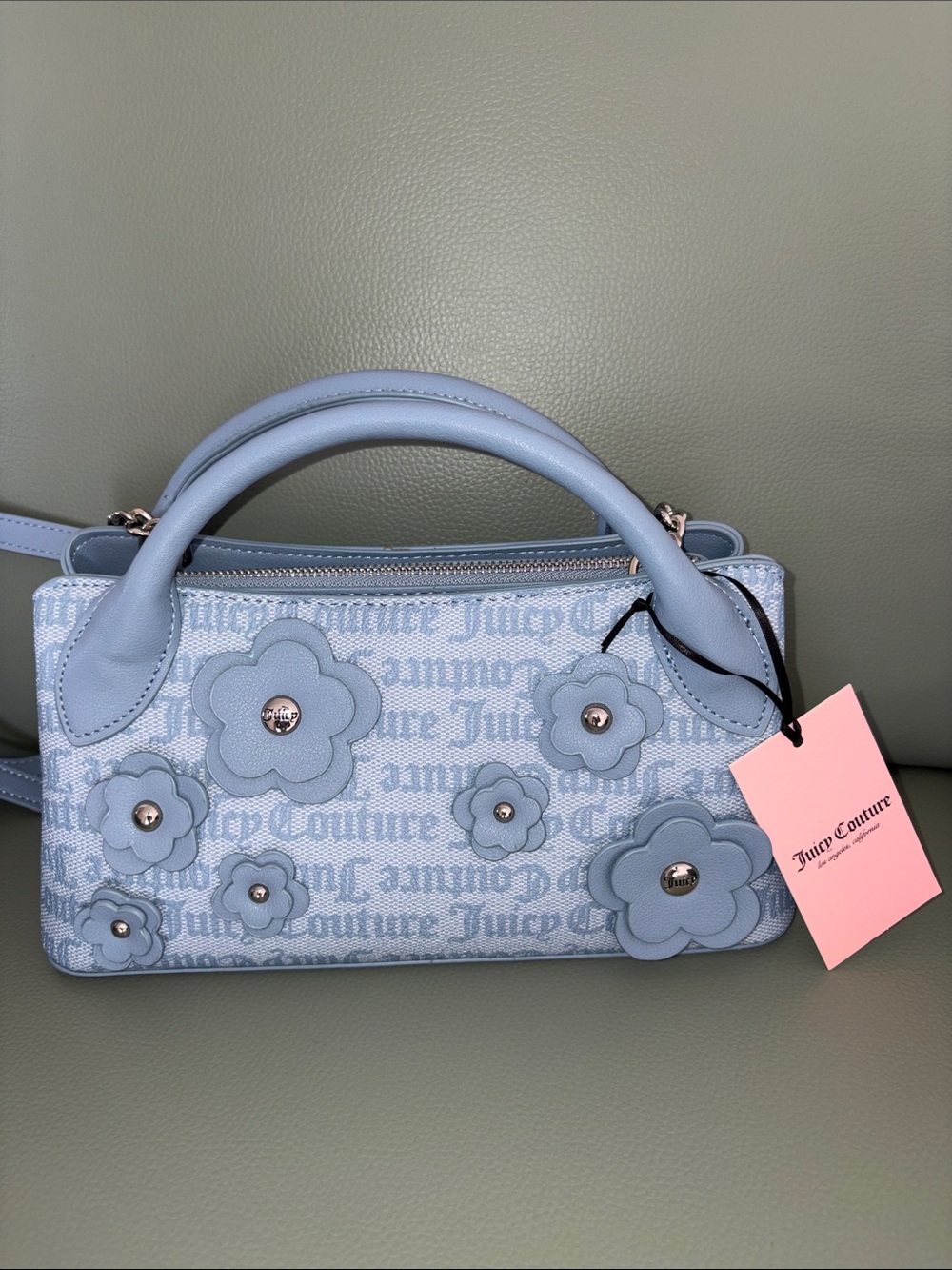 Juicy Couture Baby Blue Floral Logo Satchel